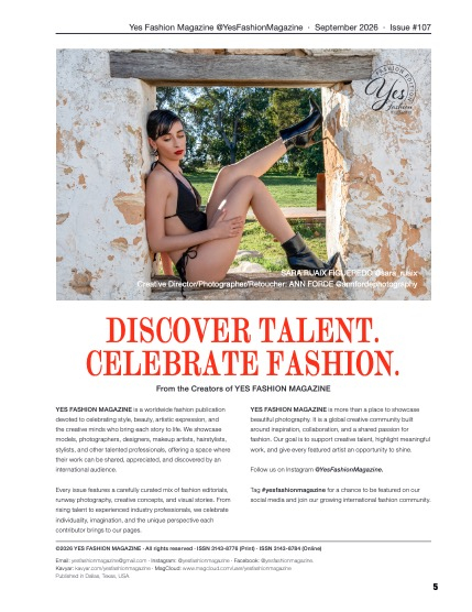 Yes Fashion Magazine, Issue #107, September 2026, Fashion Edition, page 5