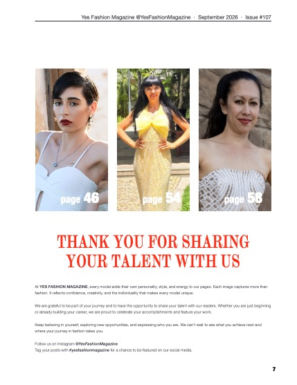 Yes Fashion Magazine, Issue #107, September 2026, Fashion Edition, page 7