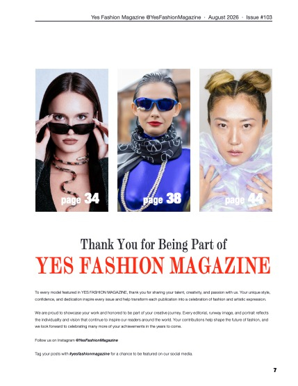 Yes Fashion Magazine, Issue #103, August 2026, Beauty Edition, page 7