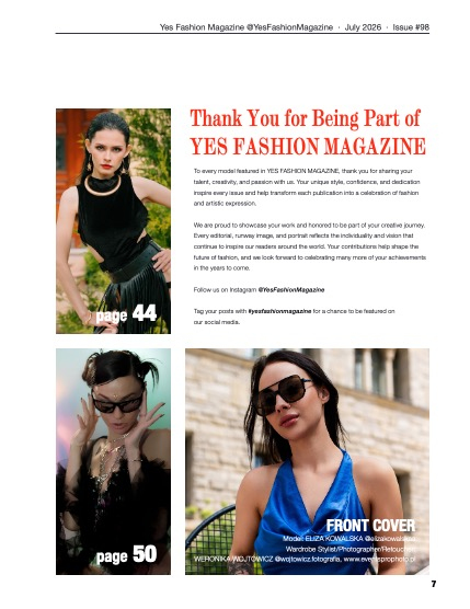 Yes Fashion Magazine, Issue #98, July 2026, Fashion Edition, page 7